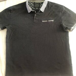 Denim & Flower Men's Black Polo with Patterned Trim